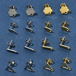 16Pcs 8 Styles 201 Stainless Steel Stud Earring Findings with Hole&nbsp;EJEW-FS0001-21