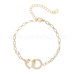 Brass Micro Pave Clear Cubic Zirconia Ring & Heart Link Bracelets&nbsp;BJEW-JB13158