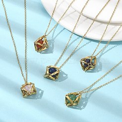 Mixed Round Natural Gemstone Pendant Necklaces&nbsp;NJEW-JN04548-01
