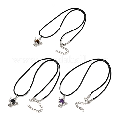 3Pcs Alloy & Natural Amethyst & Tiger Eye & Synthetic Blue Goldstone Pendant Waxed Cord Necklace&nbsp;NJEW-JN05440