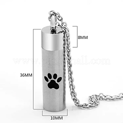 Paw Print Pattern Column Ash Urn Stainless Steel Pendant Neckalce&nbsp;BOTT-PW0013-02