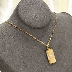 304 Stainless Steel Pave Opalite Rectangle Pendant Necklaces for Women Men&nbsp;NJEW-R018-05G-02