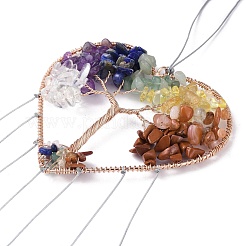 Brass Wire Wrapped Chakra Natural Gemstone Chips Hanging Ornaments&nbsp;AJEW-B028-01G-03