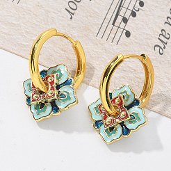 Brass Rhombus Hoop Earrings&nbsp;EJEW-R016-13G-04