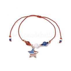Independence Day Natural Carnelian & White Jade & Dyed Yellow Jade Gemstone Round Beads Braided Bracelets&nbsp;BJEW-MZ00178-02