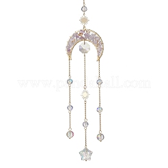 Natural Ametrine Chip Beads & Glass Beads & Brass Hanging Suncatchers&nbsp;HJEW-JM04754