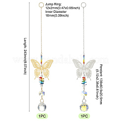 2Pcs 2 Colors 201 Stainless Steel Butterfly Shape & Rainbow Crystal Glass Hanging Suncatcher&nbsp;HJEW-TA00445