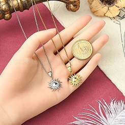 304 Stainless Steel Sun Pendant Box Chain Necklaces for Women Men&nbsp;NJEW-YW00002-01