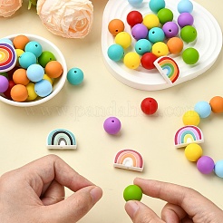 75Pcs Round/Rainbow Silicone Focal Beads&nbsp;SIL-YW0001-38