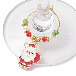 Christmas Theme Electroplate Glass Beads & Alloy Enamel Wine Glass Charms&nbsp;AJEW-JO00256