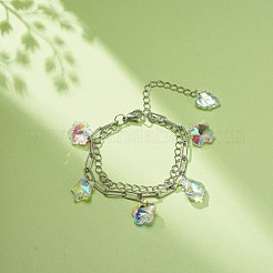 Colorful Rhinestone Flower & Star & Leaf & Cross Charms Multi-strand Bracelet&nbsp;BJEW-JB08703