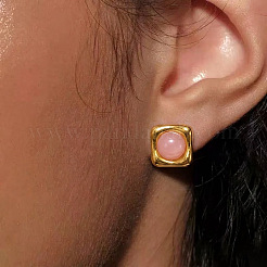 304 Stainless Steel Natural Rose Quartz Stud Earrings for Women&nbsp;OU7519-4