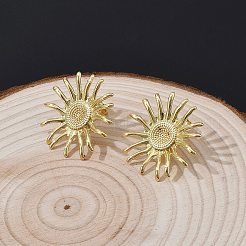 Sun Brass Stud Earrings&nbsp;EJEW-Z145-01G