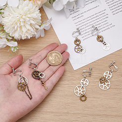 3 Styles Gear Alloy Clip-on Earrings for Women&nbsp;EJEW-UN0006-98