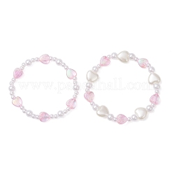 2pCS ABS Plastic Imitation Pearl & Acrylic Beads Stretch Bracelets for Girl&nbsp;BJEW-JB12947