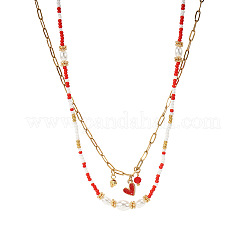 Brass Enamel Red Heart Pendant Double Layer Necklaces&nbsp;XJ8967-3