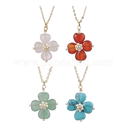 Natural & Synthetic Mixed Gemstone Clover Shamrock Pendant Necklaces&nbsp;NJEW-JN05170