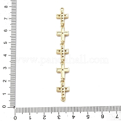 Brass Micro Pave Clear Cubic Zirconia 5 Cross Links Connector Charms&nbsp;KK-H539-15G-06
