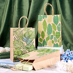 6Pcs 3 Styles Rectangle Paper Leaf Printed Bags with Handles&nbsp;CARB-TA0001-10
