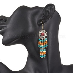 304 Stainless Steel Synthetic Turquoise Flat Round Dangle Earrings&nbsp;EJEW-JE06454-01