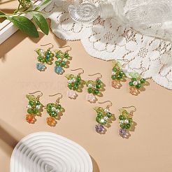 5 Pairs 5 Color Acrylic & Glass Pearl Flower of Life Dangle Earrings&nbsp;EJEW-JE05098