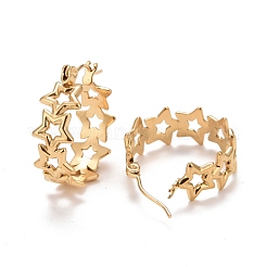 Ion Plating(IP) Hollow Star 304 Stainless Steel Hoop Earrings for Women&nbsp;STAS-A057-14G