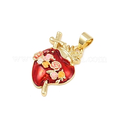 Brass FireBrick Enamel Pendants&nbsp;KK-P323-05G