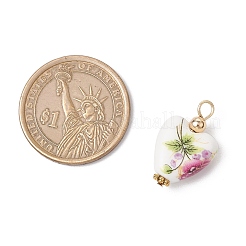 Heart Shaped Pink Floral Printed Porcelain Pendants&nbsp;PALLOY-JF03972