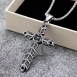 Vintage 304 Stainless Steel Double-Sided Viking Flower Cross Pendant Necklaces for Men Women&nbsp;WGAAC2B-01