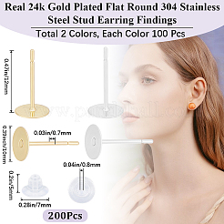 200Pcs 2 Colors 304 Stainless Steel Stud Earring Findings&nbsp;STAS-BBC0008-89A