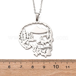 Halloween 304 Stainless Steel Hollow Tree Skull Pendant Cable Chain Necklaces for Men Women&nbsp;NJEW-K308-10P