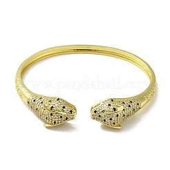 Brass Pave Clear & Green Cubic Zirconia Leopard Open Cuff Bangle for Women&nbsp;BJEW-K246-20G-G