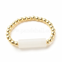 Natural White Jade Column Beaded Finger Ring with Synthetic Hematite&nbsp;RJEW-JR00460-02