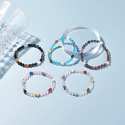 Chakra Theme Natural Mixed Stone Round Beads Stretch Bracelet&nbsp;BJEW-JB07248