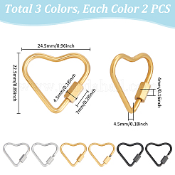 6Pcs 3 Colors 304 Stainless Steel Screw Carabiner Lock Charms&nbsp;STAS-UN0064-05