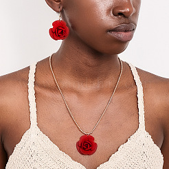 Rose Iron & Plastic Pendant Necklaces & Dangle Earrings Sets for Women&nbsp;FS-WGD8499-01