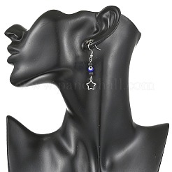 Handmade Evil Eye Lampwork and Natural Lava Rock Dangle Earrings&nbsp;EJEW-JE07451-02