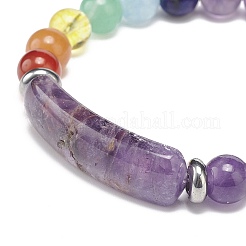 Natural Amethyst Rectangle & Mixed Stone Beaded Stretch Bracelet&nbsp;BJEW-JB08981-02