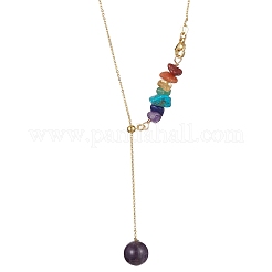 Natural Mixed Gemstone Beaded Larat Necklace with Brass Chains&nbsp;NJEW-JN04509