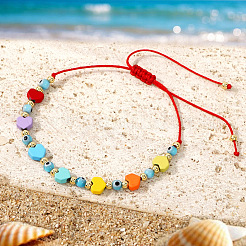 Synthetic Turquoise Heart & Glass Evil Eye Link Bracelets&nbsp;IQ8070