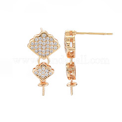 Brass Micro Pave Clear Cubic Zirconia Stud Earring Findings&nbsp;KK-S364-052