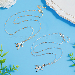 4Pcs 2 Colors Alloy Crystal Rhinestone Dragonfly Pendant Necklaces&nbsp;NJEW-HY0001-13