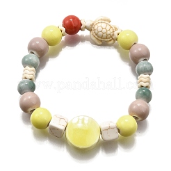 Handmade Porcelain Beads & Synthetic Howlite Beads Stretch Bracelets for Women&nbsp;BJEW-D307-01F