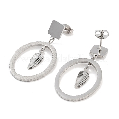 Tarnish Resistant Oval with Leaf 304 Stainless Steel Dangle Earrings&nbsp;EJEW-L283-108P