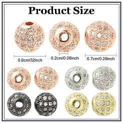 10Pcs Round Brass Micro Pave Cubic Zirconia Beads&nbsp;ZIRC-YW0001-26B