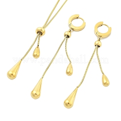 Ion Plating(IP) 304 Stainless Steel Teardrop Necklaces & Hoop Earring Sets for Women&nbsp;SJEW-U002-01G