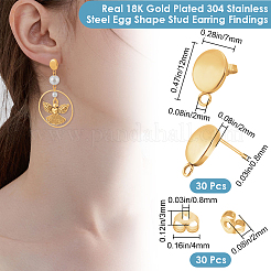30Pcs Ion Plating(IP) 304 Stainless Steel Stud Earring Findings&nbsp;STAS-BBC0008-87