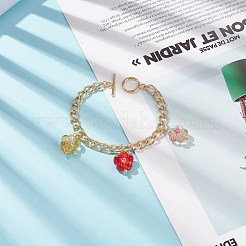 Lampwork Flower Charm Bracelet with Aluminium Curb Chains for Women&nbsp;BJEW-TA00176-01