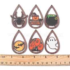 24Pcs 6 Styles Halloween Theme Single Face Printed Aspen Wood Big Pendants&nbsp;WOOD-FS0001-02