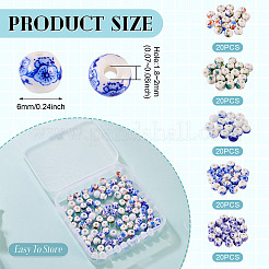 100Pcs 5 Styles Handmade Flower Printed Porcelain Ceramic Beads&nbsp;PORC-TA0001-42D